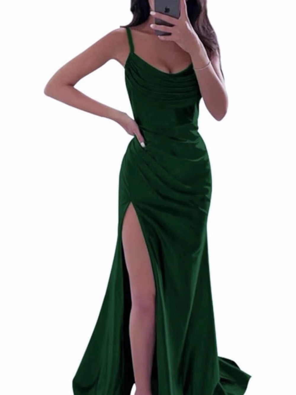Elegant Forest Green Evening Gown with Side Thigh Slit
